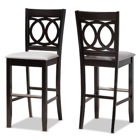 Baxton Studio Carson Grey Upholstered and Espresso Wood 2-Piece Bar Stool Set 167-10857